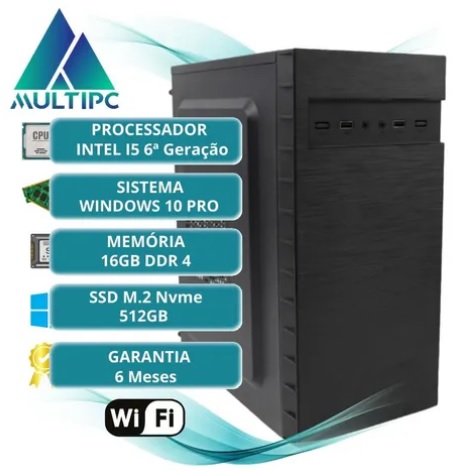 desktop-preto-Computador I5 Multipc 6ª Geração 16gb Ssd 512 Wifi