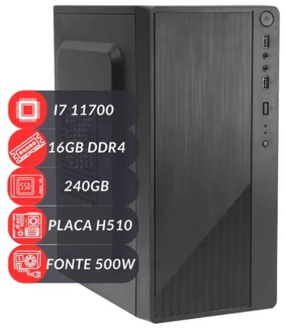 desktop-preto-Pc Computador I7 11700 H510 16gb Ddr4 240gb